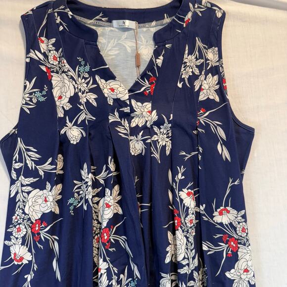 HOTOUCH Floral Casual Dress Pockets Pleated Sundresses V Neck Sleeveless Large - Picture 3 of 8